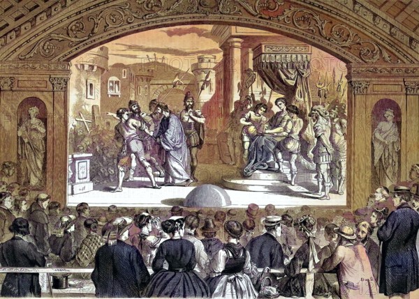 Passion plays or Easter festival in the village of Brixlegg, a market town in the Kufstein district in Austria, Tyrol/Passion Play or Easter pageant in the village of Brixlegg, a market town in the Kufstein district of Austria, Tyrol, historical, digitally restored reproduction of an original original from the 19th century, exact original date not known, subsequently colored