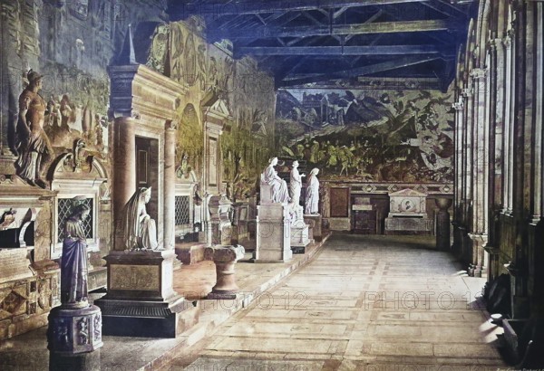 Historical photo (ca 1880) of Pisa, Der Campo Santo, auch bekannt als Camposanto Monumentale, monumentaler cemetery oder Camposanto Vecchio, Toskana, Italien / Historical photo of Pisa, The Campo Santo, also known as Camposanto Monumentale, monumental cemetery or Camposanto Vecchio, Tuscany, Italy, Historical, digitally restored reproduction of an original from the 19th century, exact original date unknown, subsequently coloured