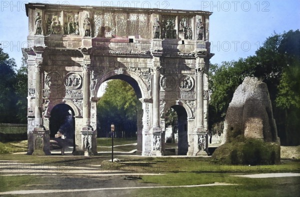 Historisches Foto (ca 1880) des Konstantinbogens, Arco di Costantino, ein Triumphbogen in Rom, Italien / Historical photo of Arch of Constantine, a triumphal arch in Rome, Italy, Historical, digitally restored reproduction of an original from the 19th century, exact original date unknown, subsequently coloured