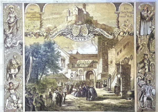 800th anniversary of Wartburg Castle, Eisenach, Thuringia, Germany/800 years anniversary of castle Wartburg, Thuringia, Germany, historical, digitally restored reproduction of an original model from the 19th century, exact original date unknown, subsequently colored