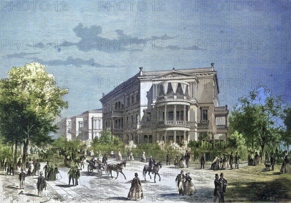 Berlin, Germany, on the corner of Lennestraße to Bellevuestraße, Verkehr und Menschen/Berlin, at the corner of the streets Lennestraße and Bellevuestraße, traffic and people, historical, digitally restored reproduction of an original model from the 19th century, exact original date unknown, subsequently colored