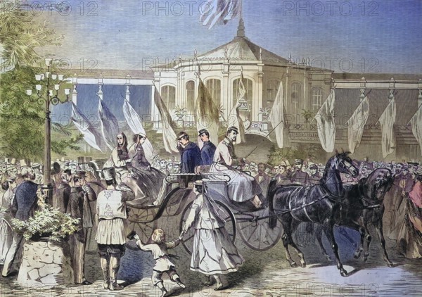 Grand Duke Konstantin Nikolayevich of Russia, 1827 - 1892 and George I of Greece in Pavlovsk, Saint Petersburg, Russia/Grand Duke Konstantin Nikolayevich of Russia, 1827 - 1892 and George I of Greece at Pavlovsk, Russia, historical, digitally restored reproduction of an original model from the 19th century, exact original date unknown, subsequently colored