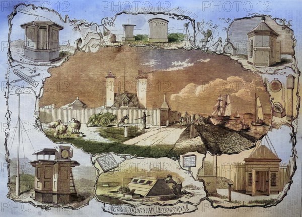 The weather station in Helder in the north of Holland, 1885, the Netherlands/the weather station at the Helder in the North of Holland, Netherland, historical, digitally restored reproduction of an original model from the 19th century, exact original date not known, subsequently colored
