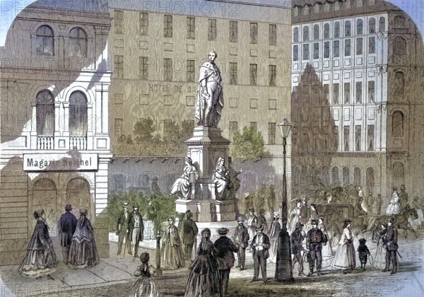 The memorial of Augustus II the Strong, in Dresden, Saxony, Germany/the memorial of Augustus II the Strong, at Dresden, Saxony, Germany, historical, digitally restored reproduction of an original model from the 19th century, exact original date not known, subsequently colored