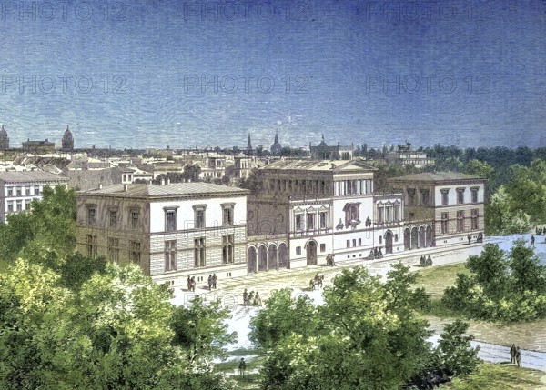 Raczynski Palace on Königsplatz, Berlin, Germany, today replaced by the Reichstag building/Raczynski Palace at the Königsplatz, today replaced by the Reichstag building, historical, digitally restored reproduction of an original model from the 19th century, exact original date not known, subsequently colored