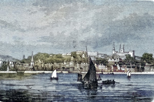View of the harbour of Guernsey, Channel Islands, England, Great Britain/view of the harbour of Guernsey, Channel Islands, Great Britain, historical, digitally restored reproduction of an original model from the 19th century, exact original date not known, subsequently colored