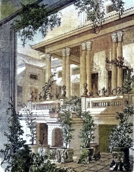 The House of the King of Siam, Bangkok, Thailand/the house of the king of Siam, Thailand, historically, digitally restored reproduction of an original model from the 19th century, exact original date unknown, subsequently colored