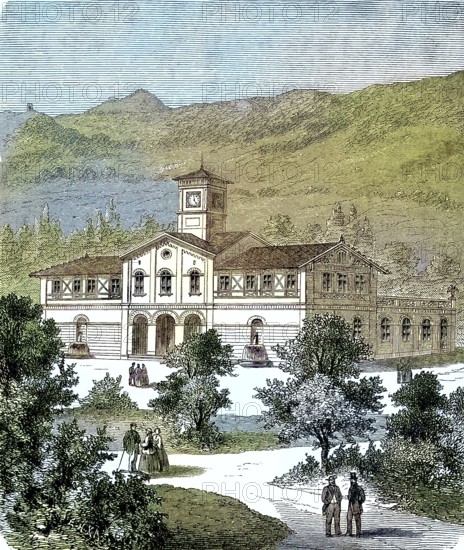 The bathhouse of the weaving factory by Arnold Staub in Kuchen, Baden-Württemberg, Germany/the bathhouse of the weaving plant company of Arnold Staub in Kuchen, Baden-Württemberg, Germany, historical, digitally restored reproduction of an original original from the 19th century, exact original date not known, subsequently colored