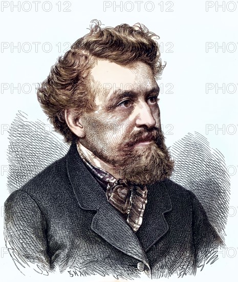 Hermann Ritter von Lingg, 1820 - 1905, German poet who also wrote plays and short stories/Hermann Ritter von Lingg, German poet who also wrote plays and short stories, historical, digitally restored reproduction of an original original from the 19th century, exact original date not known, subsequently colored