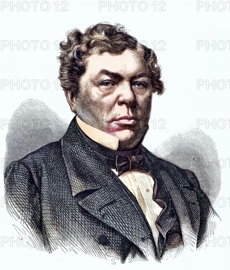 Johann Gottfried Boltze, 1802 - 1868, a German entrepreneur in agriculture in the province of Saxony, Germany/Johann Gottfried Boltze, a German entrepreneur in the agriculture of the province of Saxony, Germany, historical, digitally restored reproduction of an original model from the 19th century, exact original date not known, subsequently colored