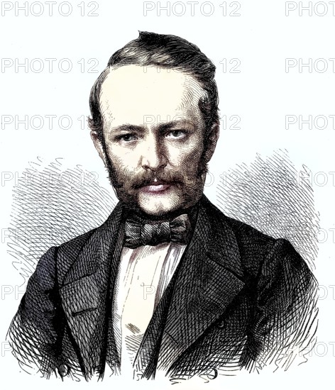 Ernst Philipp Karl Lange- 1813 - 1899, a German writer who wrote under the pseudonym Philipp Galen, Germany/Ernst Philipp Karl Lange- 1813 - 1899, a German novelist who wrote under the pseudonym Philipp Galen, Germany, historical, digitally restored reproduction of an original original from the 19th century, exact original date unknown, subsequently colored