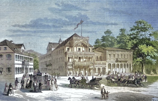 View of Bad Peterstal-Griesbach, a municipality in the Ortenau district in Baden-Württemberg in Germany, Black Forest/view of Bad Peterstal-Griesbach, a municipality in the district of Ortenau in Baden-Württemberg in Germany, Black Forest, historical, digitally restored reproduction of an original model from the 19th century, exact original date unknown, colored later