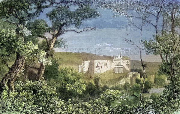 The remains of the castle of Liechtenstein, Brühl near Vienna, Austria/the remains of the castle of Liechtenstein, Brühl near Vienna, Austria, historical, digitally restored reproduction of an original model from the 19th century, exact original date unknown, subsequently colored