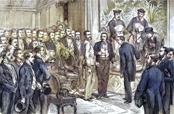 Official opening of the Künstlerhaus in Vienna, Austria, by the Kaiser/ official opening of the artist's house in Vienna, Austria by the Emperor, historical, digitally restored reproduction of an original model from the 19th century, exact original date not known, subsequently colored