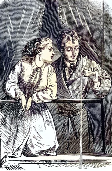 Medicine, taking medication, man pouring out his medicine/Medicine, taking medication, Man pours out his medicine, historical, digitally restored reproduction of an original original from the 19th century, exact original date not known, subsequently colored