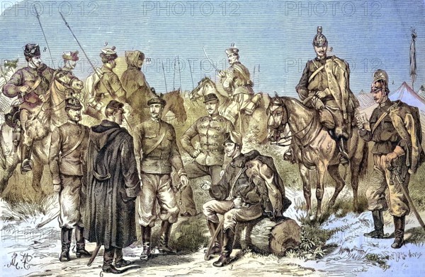 The new uniform of the Austrian cavalry army, soldiers, army, Austria/The new uniform of the Austrian cavalry army, soldiers, army, Austria, historical, digitally restored reproduction of an original original from the 19th century, exact original date not known, subsequently colored