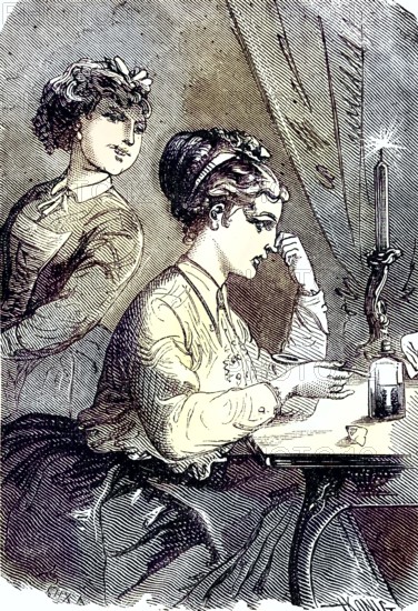 Medicine, taking medication, Ein foul-smelling powder/Medicine, taking medication, A foul-smelling powder, historical, digitally restored reproduction of an original original from the 19th century, exact original date unknown, subsequently colored