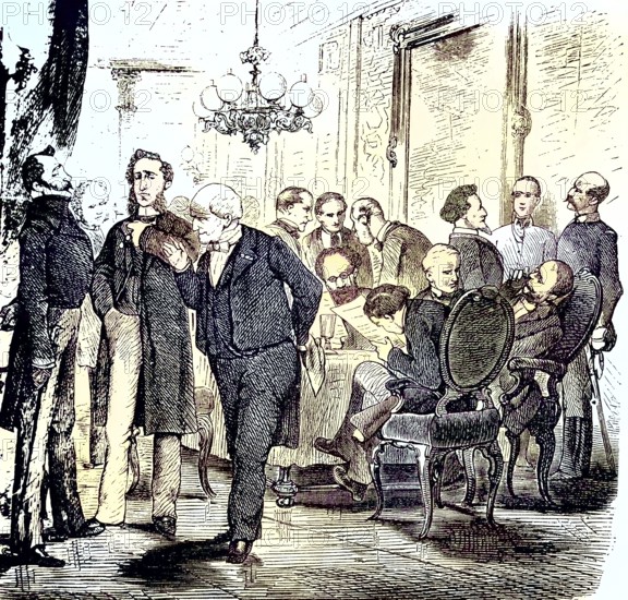Politicians in the casino, men/Politicians in the casino, men, historical, digitally restored reproduction of an original model from the 19th century, exact original date unknown, subsequently colored