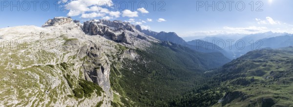 Impressive mountain peaks of the Brenta Mountains, 360 degree alpine panorama, evening mood, aerial view, Brenta, Brenta-Adamello Natural Park, Trentino, Italy