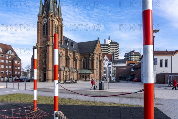 The city center of Herne, Europaplatz, evangelische Kreuzkirche, high-rise residential building, North Rhine-Westphalia, Germany
