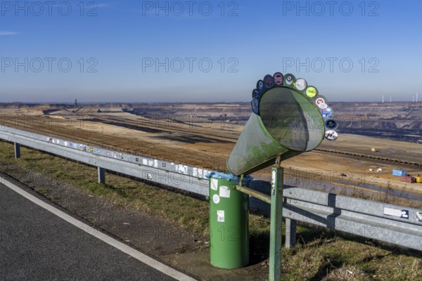 Garzweiler II coal mine, view from Jackerath viewpoint, waste bin with funnel, North Rhine-Westphalia, Germany