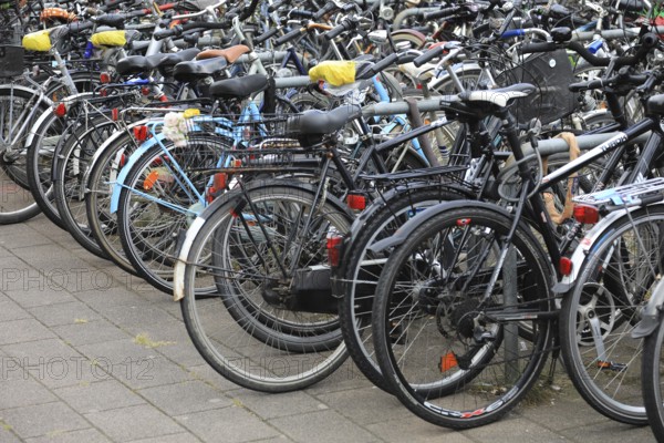 Lots of bikes in the bicycle parking lot in front of Oldenburg Central Station, Lower Saxony, Germany