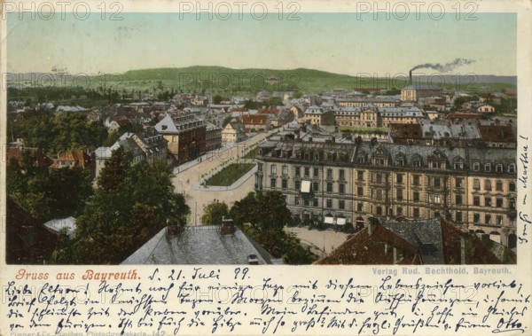 Historical postcard around 1899, Bayreuth, Upper Franconia, Bavaria, Germany, digital reproduction of a historical postcard, public domain, from that time, exact date unknown