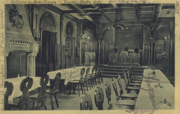 Historical postcard around 1899, the interior of the Bauernschänke in Diez an der Lahn, Rhein-Lahn district in the state of Rhineland-Palatinate, Germany, digital reproduction of a historic postcard, public domain, from that time, exact date unknown