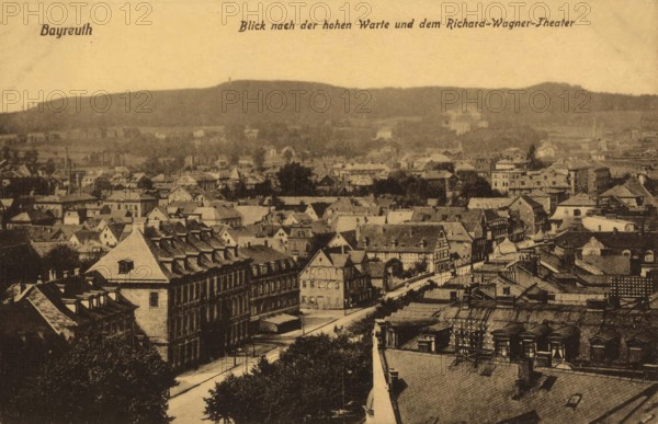 Historical postcard around 1910, Bayreuth, view of the Hohe Warte, Upper Franconia, Bavaria, Germany, digital reproduction of a historic postcard, public domain, from that time, exact date unknown