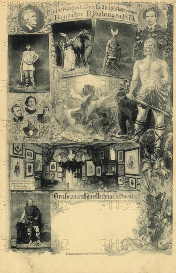 Historical postcard around 1876, Bayreuth, performance of the Nibelungen, Upper Franconia, Bavaria, Germany, digital reproduction of a historical postcard, public domain, from that time, exact date unknown
