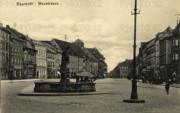 Historical postcard around 1910, Bayreuth, Maxstraße, Upper Franconia, Bavaria, Germany, digital reproduction of a historical postcard, public domain, from that time, exact date unknown