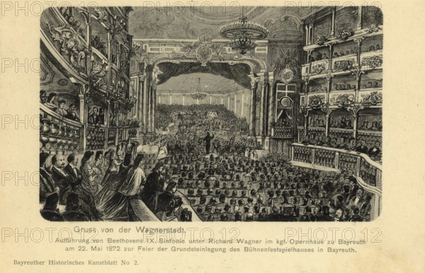 Historical postcard around 1872, Bayreuth, performance at the opera house, Upper Franconia, Bavaria, Germany, digital reproduction of a historic postcard, public domain, from that time, exact date unknown