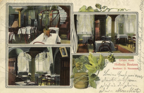 Historical postcard around 1900, Bautzen, Hofbräu, Saxony, Germany, digital reproduction of a historical postcard, public domain, from that time, exact date unknown
