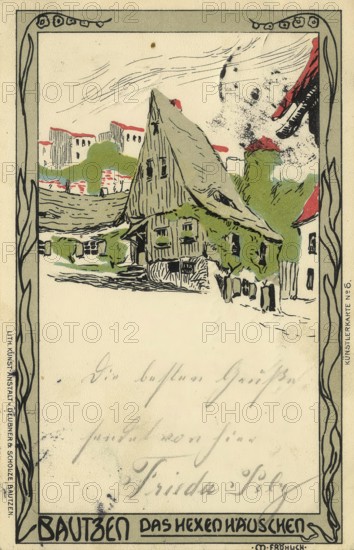 Historical postcard around 1900, Bautzen, Hexenhäuschen, Saxony, Germany, digital reproduction of a historical postcard, public domain, from that time, exact date unknown