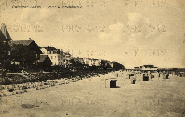 Historical postcard around 1900, Baltic resort Bansin, district of the municipality of Baltic resort Heringsdorf on the island of Usedom in the district of Vorpommern-Greifswald in Mecklenburg-Western Pomerania, Germany, digital reproduction of a historical postcard, public domain, from that time, exact date unknown