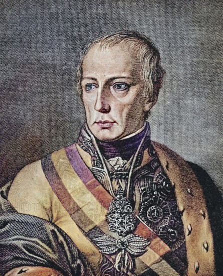 Franz II Joseph Karl (1768-1835) war von 1792 - 1806 deutscher Kaiser und (als Franz I.) Kaiser von Österreich (1804-1835) / Franz II Joseph Karl (1768-1835) was German Emperor from 1792 - 1806 and (as Franz I) Emperor of Austria (1804-1835), Historical, digitally restored reproduction of an original from the 19th century, exact original date unknown, subsequently coloured
