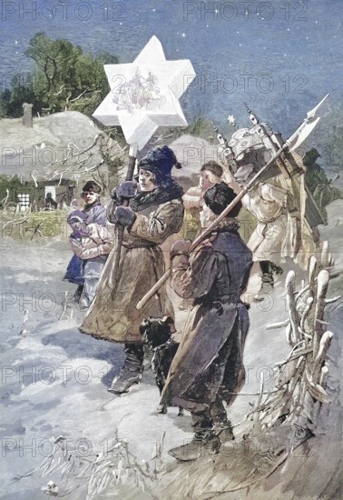 Historical illustration of a Christmas tradition in Podolia or Podilia, Podolia, a historic region in Eastern Europe, Russia/Historical illustration of a Christmas tradition in Podolia or Podilia, a historic region in Eastern Europe, Russia, historical, digitally restored reproduction of an original original from the 19th century, exact original date not known, subsequently colored