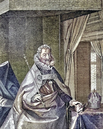 Matthias (born 24 February 1557, died 20 March 1619) war Kaiser des Heiligen Römischen Reiches und Erzherzog von Österreich 1612-1619 / Matthias (born February 24, 1557, died March 20, 1619) was Holy Roman Emperor and Archduke of Austria 1612-1619, Historical, digitally restored reproduction of an original from the 19th century, exact original date unknown, subsequently coloured