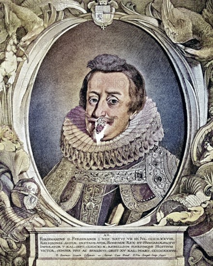 Ferdinand I. (geboren 10. März 1503, gestorben 25. Juli 1564) aus dem Geschlecht der Habsburger war von 1558 bis 1564 Kaiser des Heiligen Römischen Reiches / Ferdinand I (born March 10, 1503, died July 25, 1564) of the Habsburg dynasty was Holy Roman Emperor from 1558 to 1564, Historical, digitally restored reproduction of an original from the 19th century, exact original date unknown, subsequently coloured