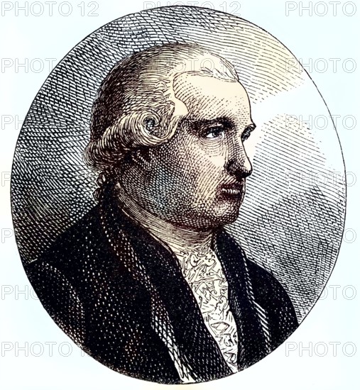 Mayer Amschel Rothschild, also written Anschel, 1744 - 1812, was a German-Jewish banker and the founder of the Rothschild banking dynasty, Germany/Mayer Amschel Rothschild, written also Anschel, was a German Jewish banker and the founder of the Rothschild banking dynasty, Germany, historically, digitally restored reproduction of an original original from the 19th century, exact original date not known, colored later