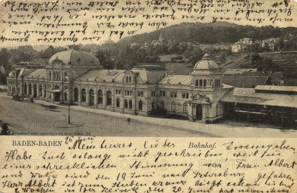 Historical postcard around 1910, Baden-Baden, spa town in the Black Forest, Baden-Württemberg, Germany, digital reproduction of a historical postcard, public domain, from that time, exact date unknown