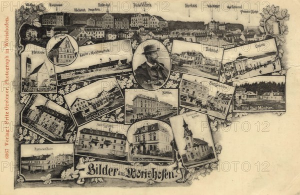 Historical postcard around 1910, Bad Wörishofen, Unterallgäu district, Bavaria, Germany, digital reproduction of a historic postcard, public domain, from that time, exact date unknown