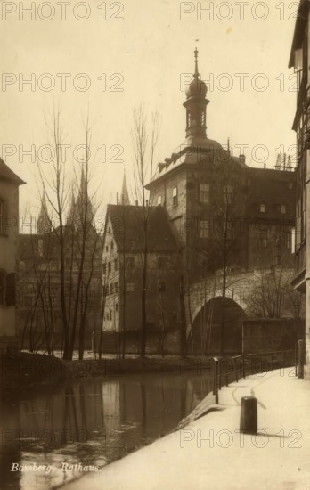 Historical postcard around 1900, Bamberg, town hall, Upper Franconia, Bavaria, Germany, digital reproduction of a historical postcard, public domain, from that time, exact date unknown