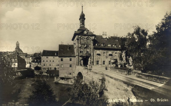 Historical postcard around 1900, Bamberg, town hall, Upper Franconia, Bavaria, Germany, digital reproduction of a historical postcard, public domain, from that time, exact date unknown