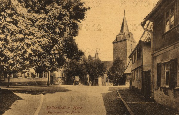 Historical postcard around 1900, Ballenstedt im Harz, Alter Markt, Harz district in Saxony-Anhalt, Germany, digital reproduction of a historic postcard, public domain, from that time, exact date unknown