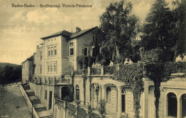 Historical postcard around 1910, Baden-Baden, Victoria boarding school, spa town in the Black Forest, Baden-Württemberg, Germany, digital reproduction of a historic postcard, public domain, from that time, exact date unknown