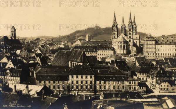 Historical postcard around 1900, Bamberg Cathedral, Upper Franconia, Bavaria, Germany, digital reproduction of a historical postcard, public domain, from that time, exact date unknown