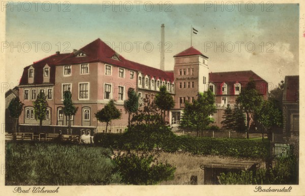 Historical postcard around 1910, Bad Wilsnack, bathing establishment, country town and a historic pilgrimage site in the district of Prignitz in northwestern Brandenburg, Germany, digital reproduction of a historic postcard, public domain, from that time, exact date unknown