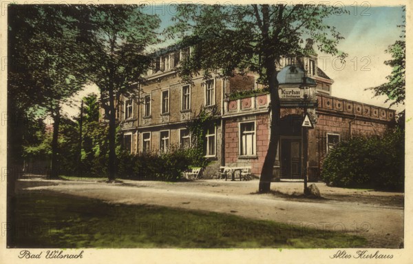 Historical postcard around 1910, Bad Wilsnack, spa hotel, country town and a historic pilgrimage site in the district of Prignitz in northwestern Brandenburg, Germany, digital reproduction of a historic postcard, public domain, from that time, exact date unknown