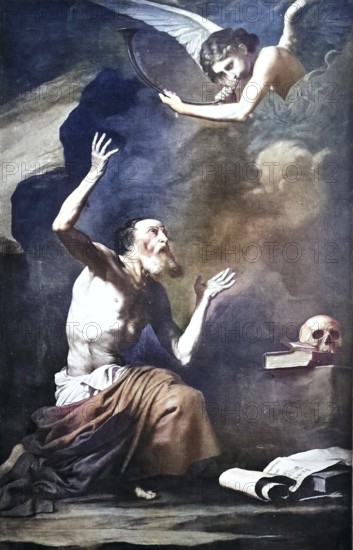 Historical image of Jerome, Eusebius Sophronius Jerome of Spagnletto, 347 - 420, priest, confessor, theologian and historian, Naples, Italy/Historical image of Jerome, Eusebius Sophronius Hieronymus of Spagnletto, a priest, confessor, theologian and historian, Neaples, Naples, Naples, Italy, historically, digitally restored reproduction an original model from the 19th century, exact original date unknown, colored later